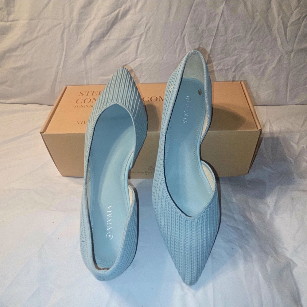 VIVAIA Sky Blue Knit Pointed Toe D'Orsay Flats Shoes EU 39 US 8‎ - Picture 6 of 9